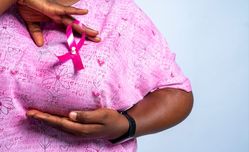 Woman Wearing Breast Cancer Ribbon
